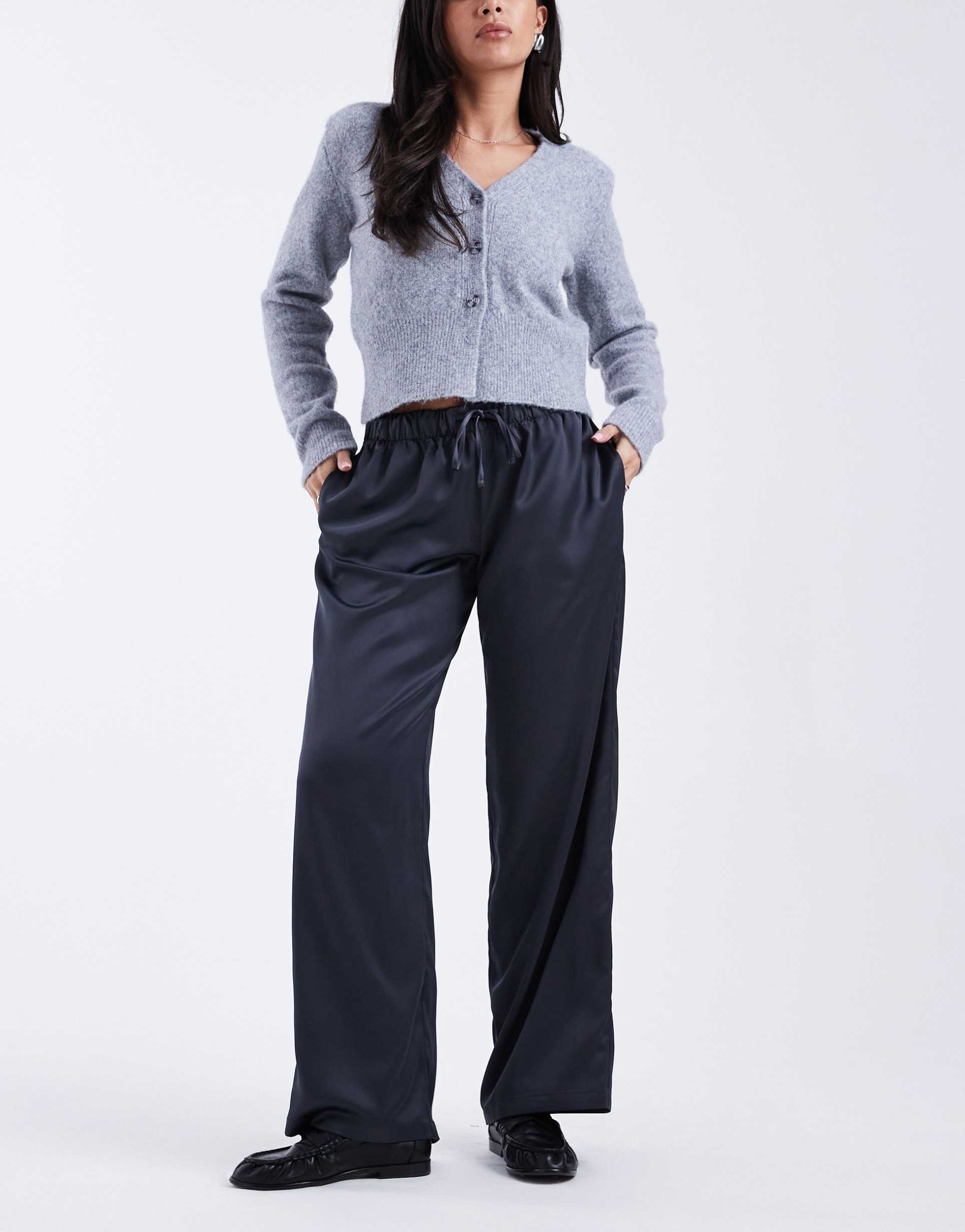 cotton on satin style pull-on pants in black