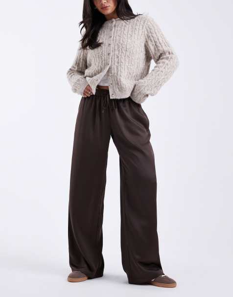 Cotton On satin style pull on trouser in mocha - view 1