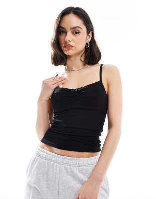 Cotton On - Schlaf-Camisole in Schwarz mit Rosendetail