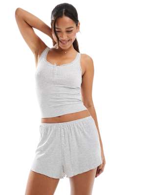 Cotton On - Schlaf-Shorts in meliertem Grau, Kombiteil