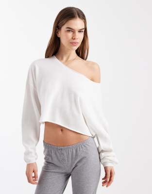 Schulterfreier Lounge-Strickpullover in Kokosmilchweiß Weiß XL