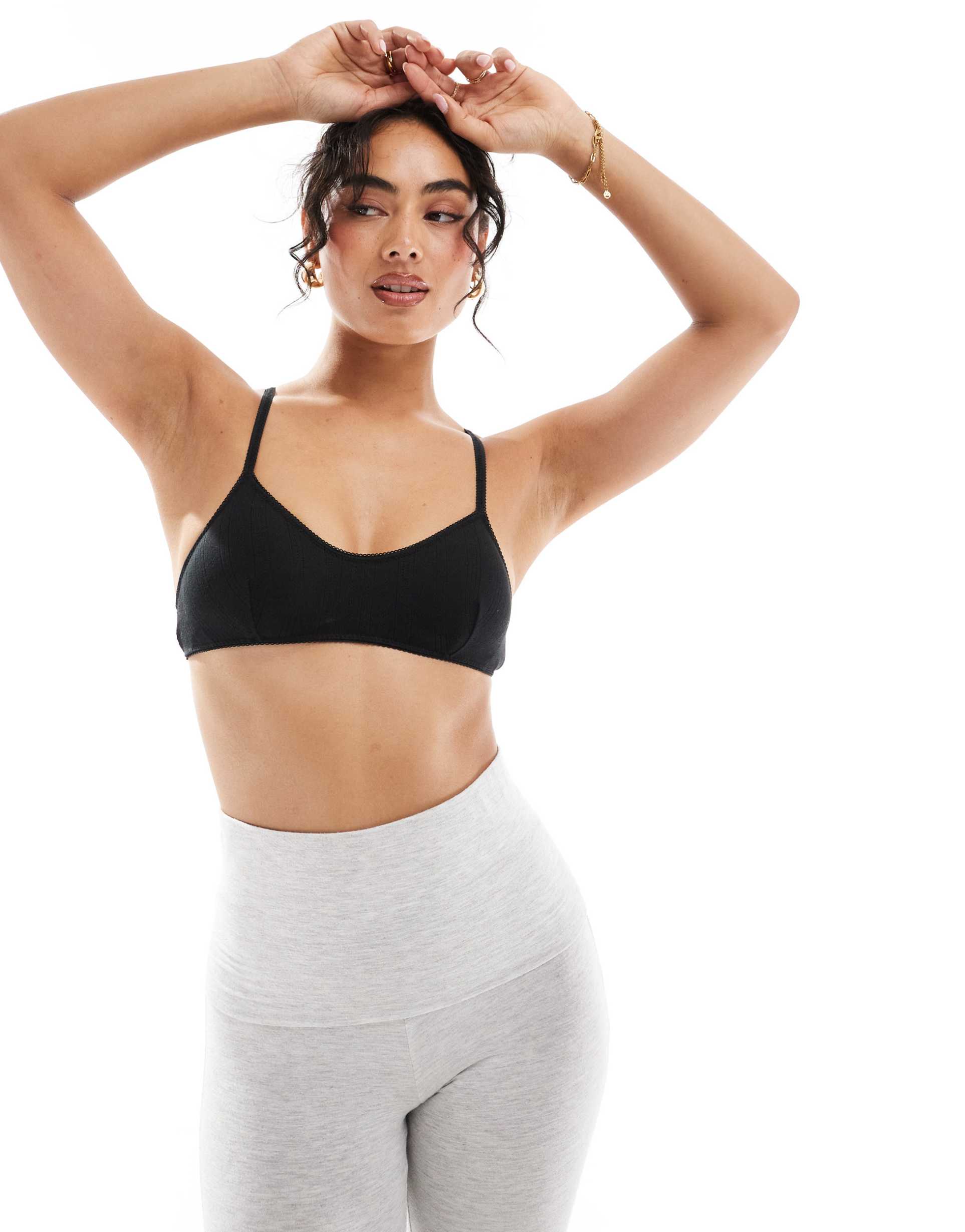 cotton on scoop cotton pointelle bralette in black