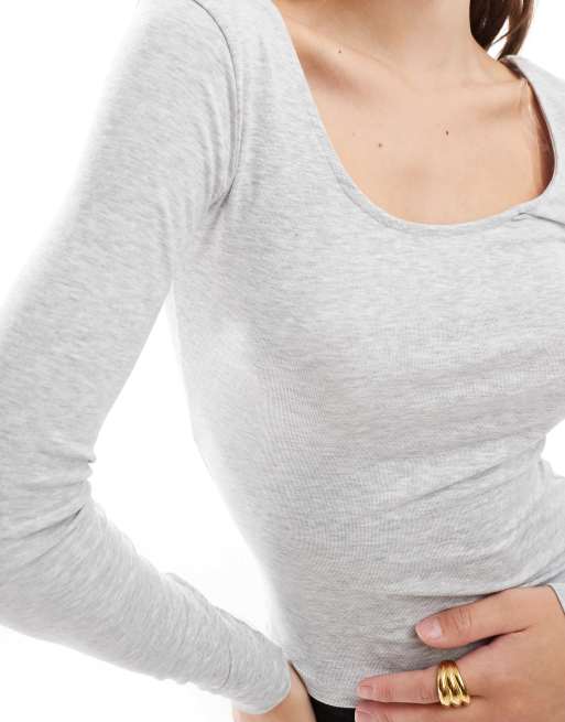 Cotton On scoop long sleeve top in grey