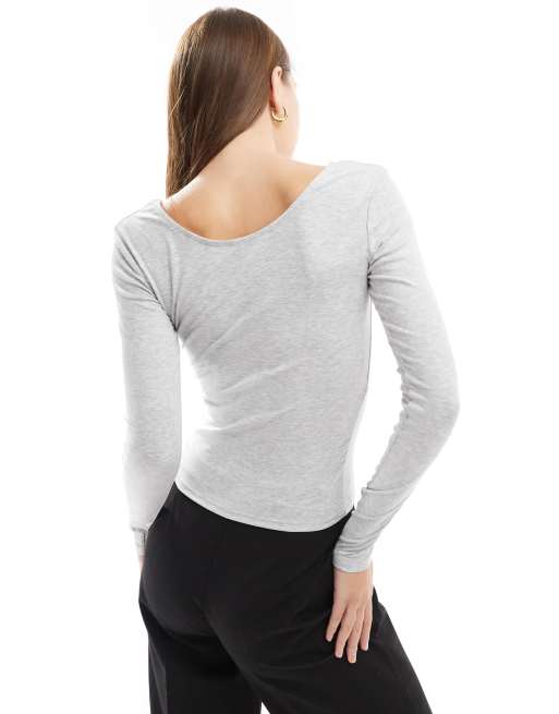 Cotton On scoop long sleeve top in grey