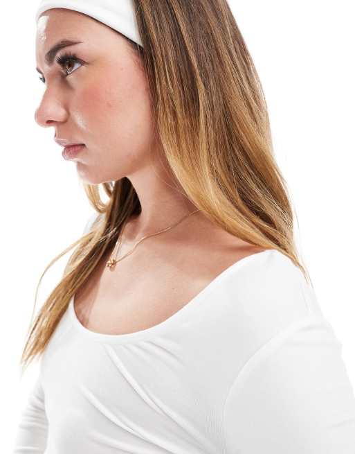 Cotton On scoop neck long sleeve top in white