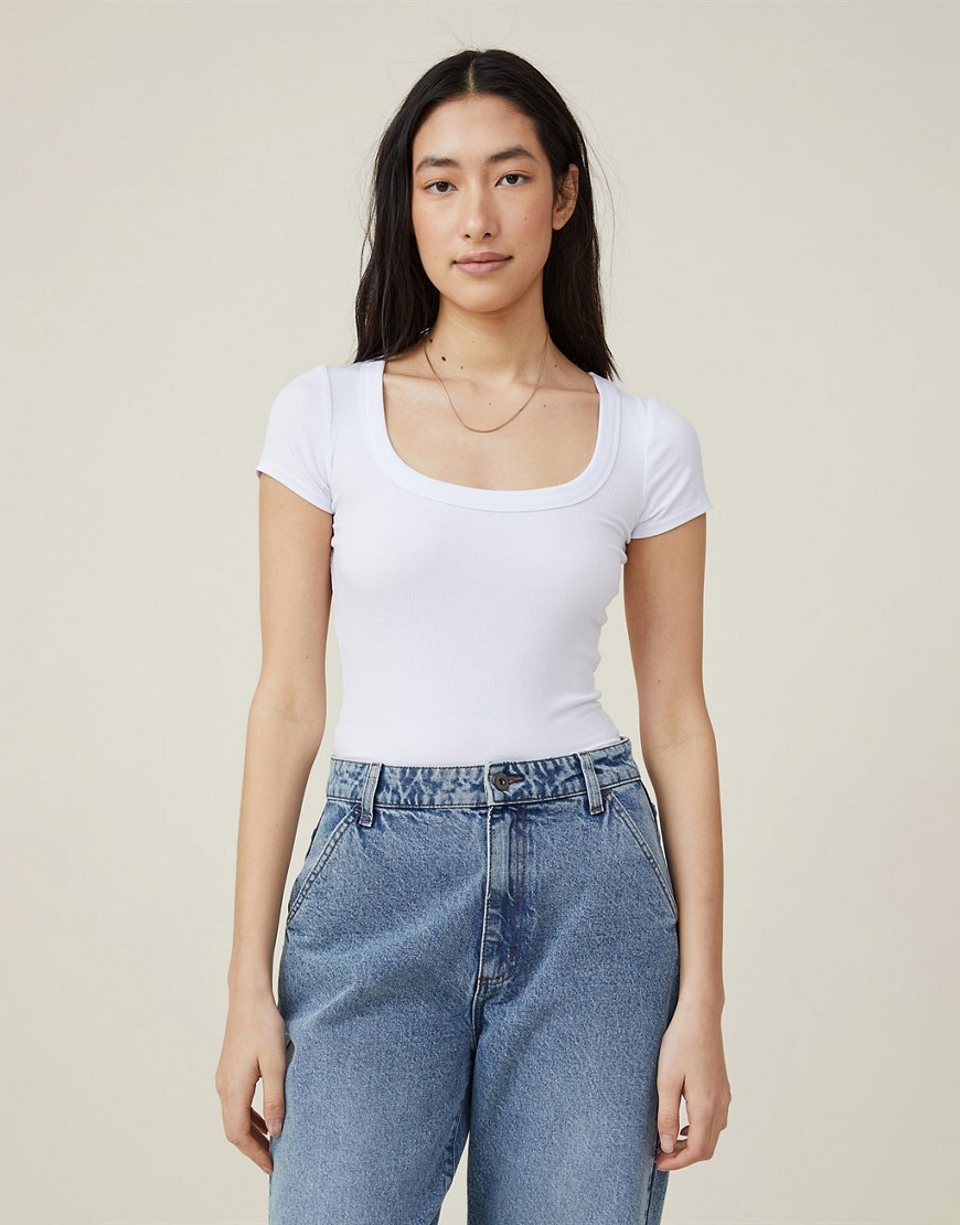 Cotton On scoop neck essential t-shirt in white rib