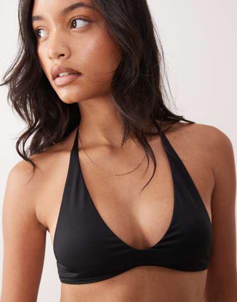 Cotton On scoop neck halter bikini top in black - view 1