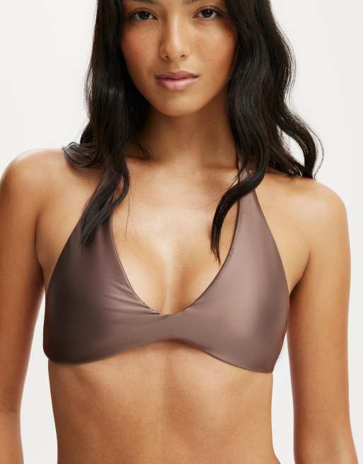 Cotton On Scoop neck halter bikini top in brown, 2 of 4