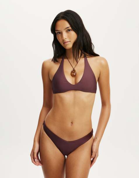 Cotton On Scoop neck halter bikini top in brown - view 1