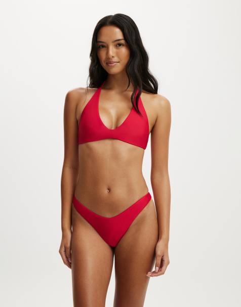 Cotton On Scoop neck halter bikini top in red - view 1