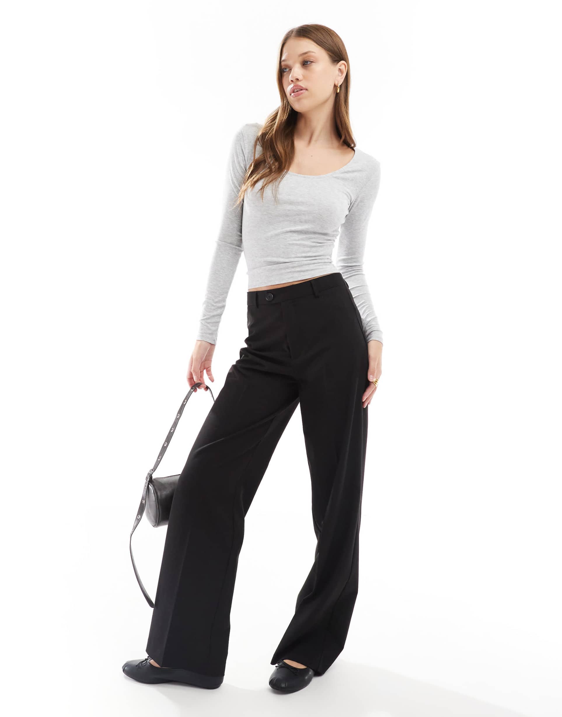 cotton on scoop neck long sleeve top in gray