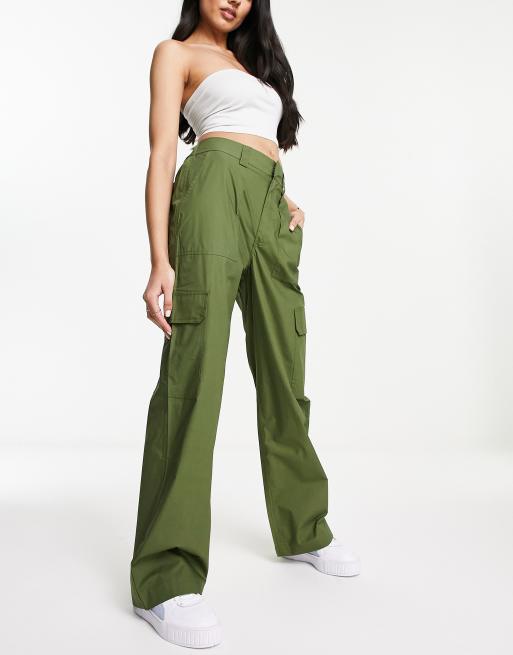 Threadbare Green Cotton Cargo Pocket Trousers With Stretch