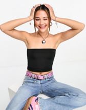 And other stories & heavily embellished cami crop top in black