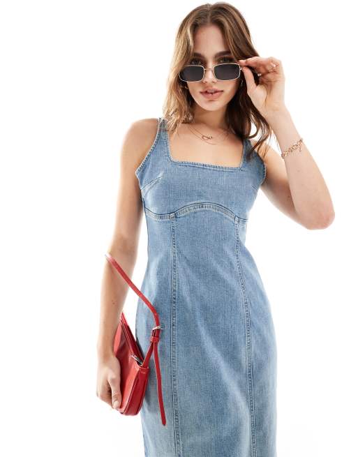 Cotton On seam detail maxi dress in vintage wash denim ASOS