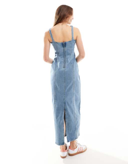Cotton On seam detail maxi dress in vintage wash denim ASOS