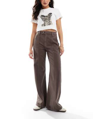 Cotton:on Cotton On Seam Detail Wide Leg Jeans In Dark Oak Denim-brown