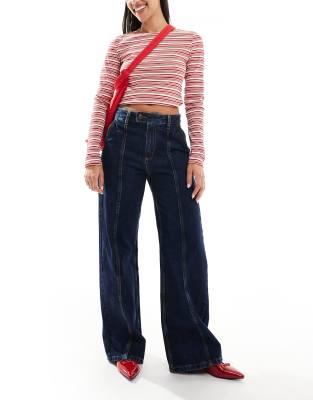 Cotton:On Cotton On seam detail wide leg jeans in rinse blue denim