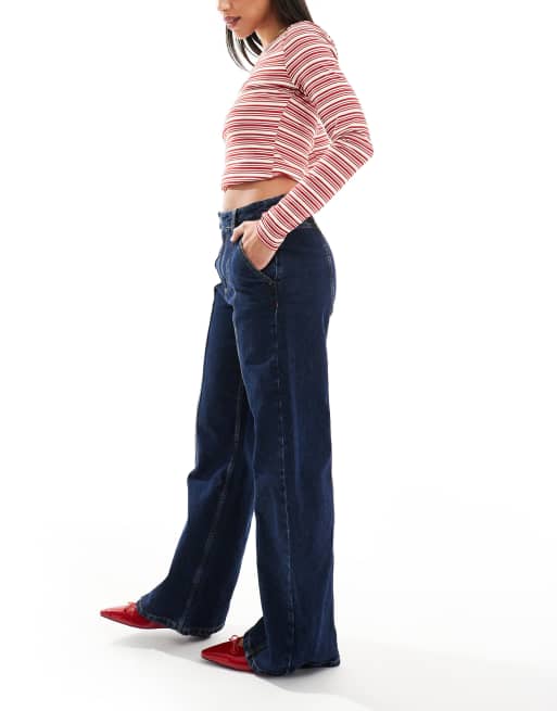 【BAON】Melsen washing cut wide denim pants Adam - Wide Leg Belted Jeans - Blue Wash | Manière De Voir USA