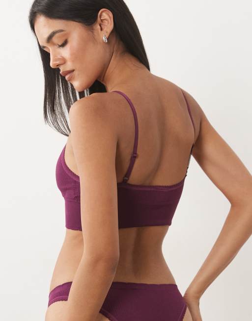 Cotton On seamless longline lace trim bralet in blackcurrant, 4 of 4