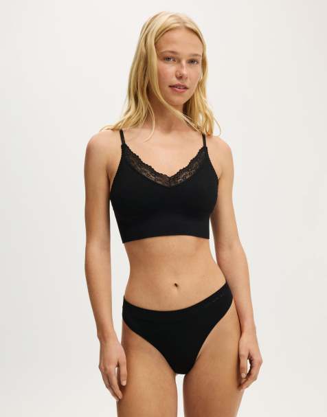 Cotton On Seamless longline lace trim bralette in black - view 1