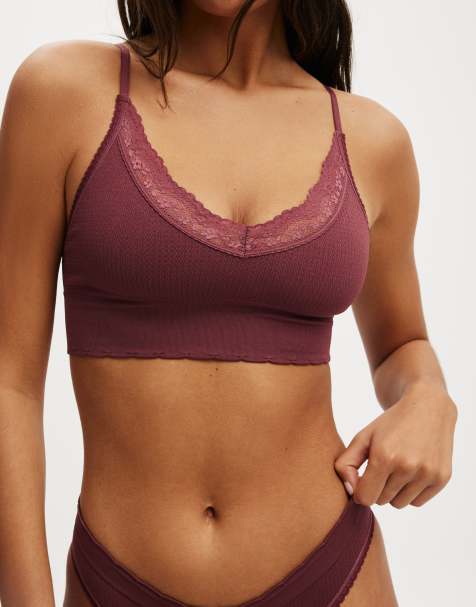 Cotton On Seamless longline lace trim bralette in brown - view 1
