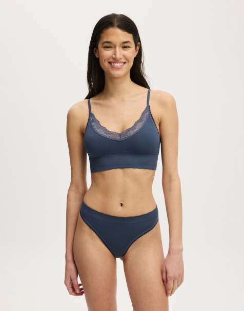 Cotton On Seamless longline lace trim bralette in dark blue - view 1