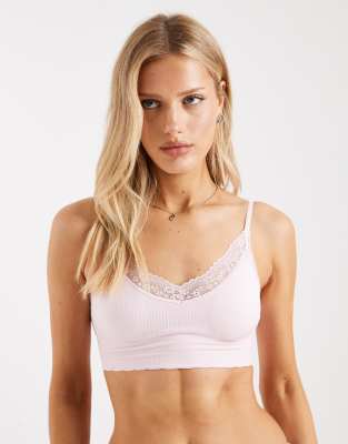 Cotton On Seamless Longline Lace Trim Bralette In Pink