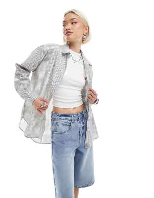 Cotton On - Seersucker-Hemd mit Knopfleiste und kleinem Karomuster-Bunt