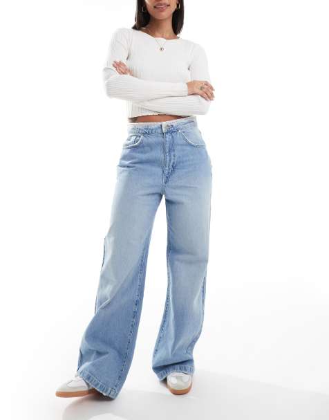 Cotton On – Sehr weite Jeans in Wolkenblau mit Spitze am Bund - view 1