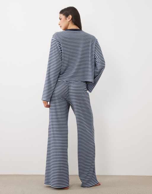 Cotton On set in tessuto a nido d'ape super morbido a righe blu, 4 di 4