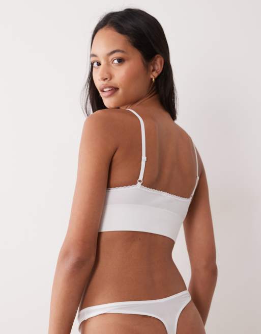 Cotton On set van 2 naadloze kanten longline bralettes in mocha en wit, 4 van 4