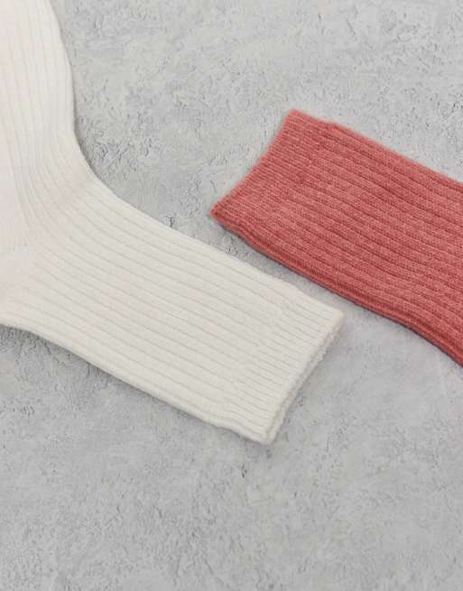 Cotton On - Set van 2 paar sokken in crème en berry bliss roze, 3 van 3