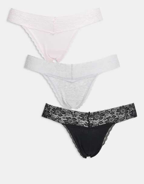 Cotton On - Set van 3 comfortabele kanten G-strings in grijs, zwart en roze - view 1