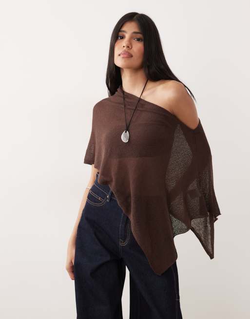 Cotton On sheer knit poncho in dark oak, 2 of 4