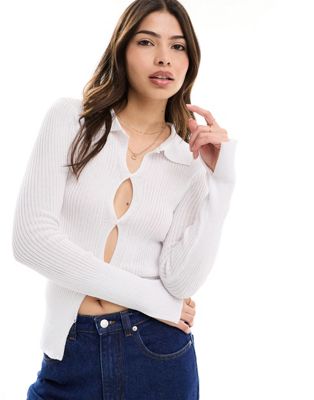 Cotton:on Cotton On Sheer Rib Knit Fitted Cardigan-white