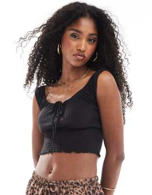 Cotton:on Cotton On Shirred Short Sleeve Top In Black
