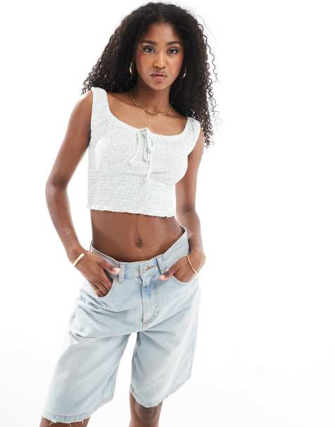 Cotton On shirred short sleeve top in ditsy blue - view 1