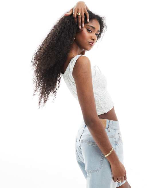Cotton On shirred short sleeve top in ditsy blue, 2 of 4