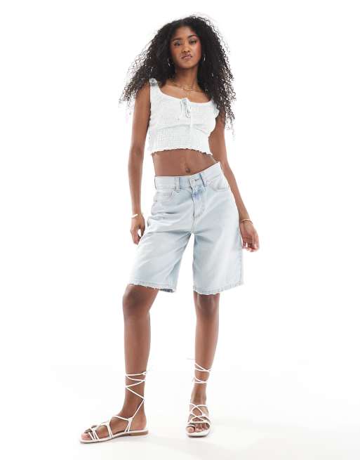 Cotton On shirred short sleeve top in ditsy blue, 3 of 4