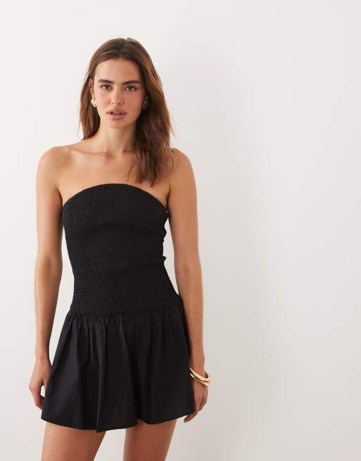 Cotton On shirred strapless mini dress in black, 3 of 4