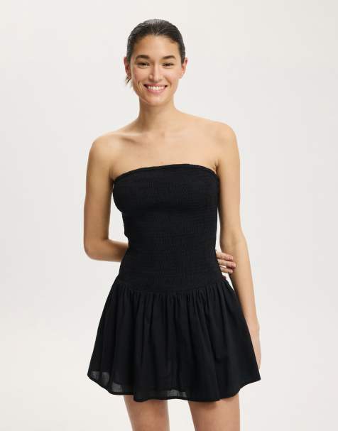 Cotton On Shirred tube mini dress in black