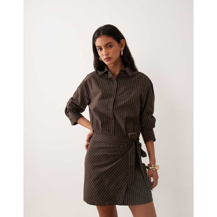 Cotton On shirt mini dress in dark oak stripe | ASOS