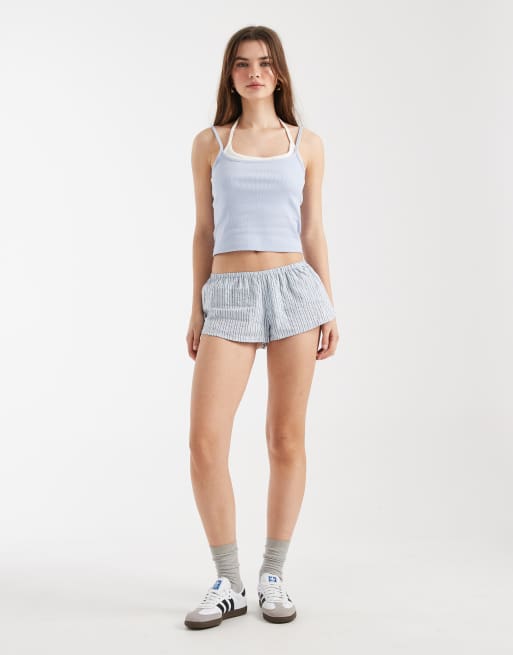 Cotton On - Short girlfriend en flanelle à rayures - Bleu et violet, 2 de 5