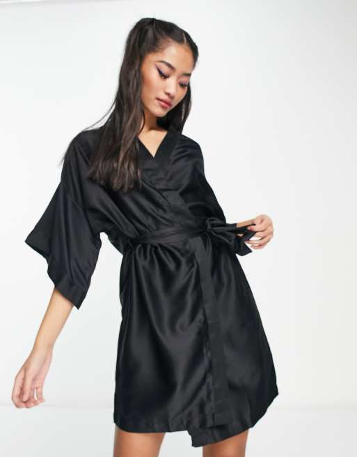 Short black 2024 satin dressing gown