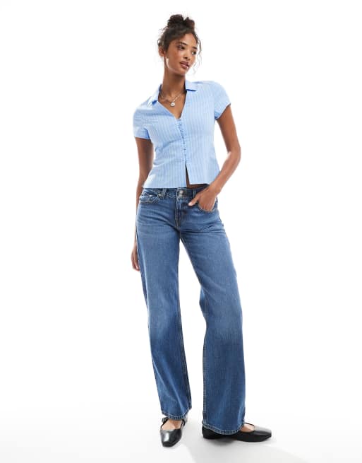 Cotton On short sleeve fitted shirt in blue stripes
