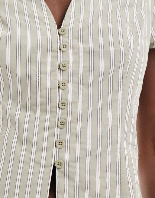 Cotton On short sleeve fitted shirt in powder green stripe