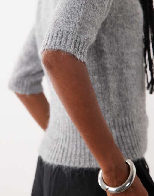 Cotton On short sleeve fluffy cardigan in grey marble, 3 of 4