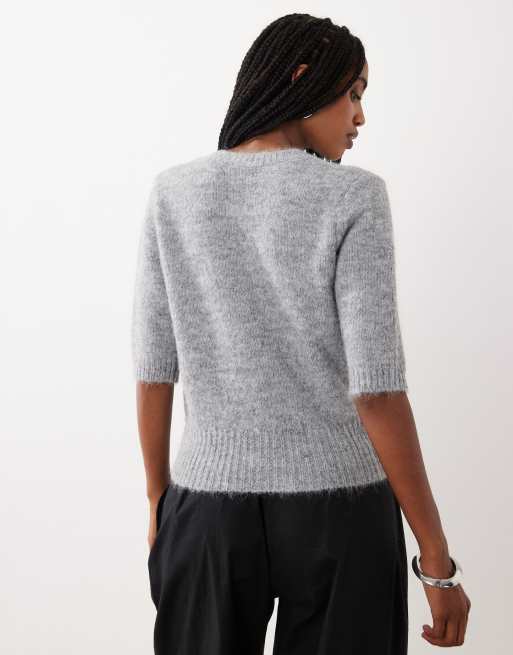 Cotton On short sleeve fluffy cardigan in grey marble, 4 of 4