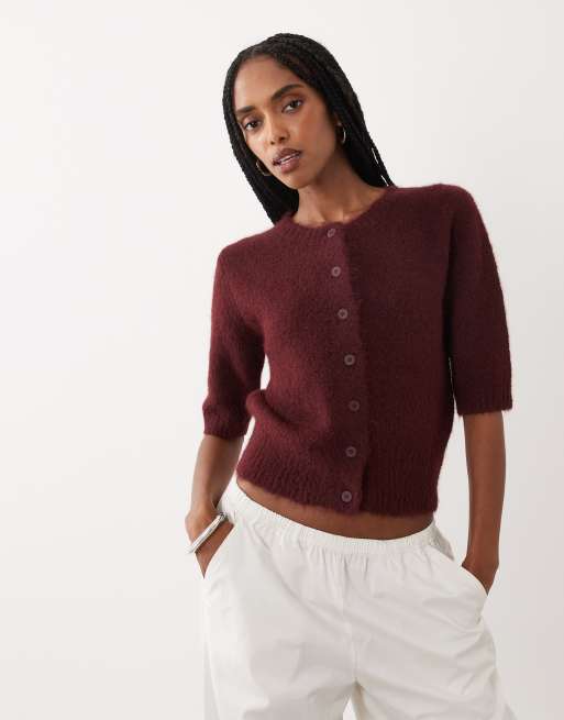 Cotton On short sleeve fluffy cardigan in sour cherry , 2 of 4