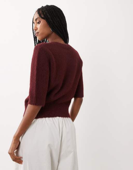 Cotton On short sleeve fluffy cardigan in sour cherry , 4 of 4